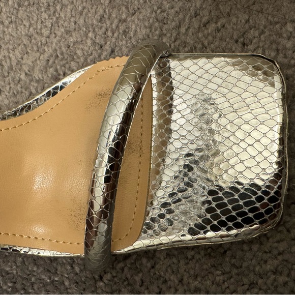 Silver Snake Skin Wrap Up Heels - Picture 3 of 5
